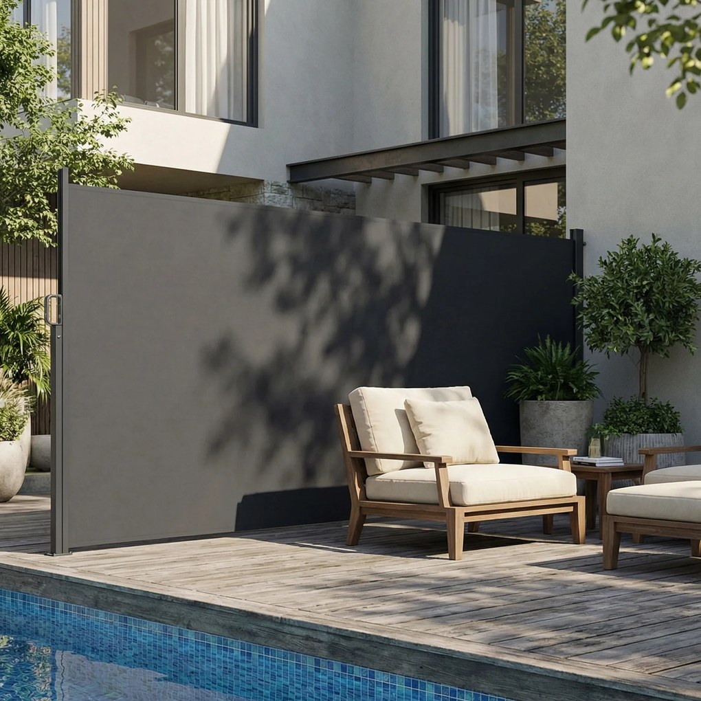Outsunny Paravan Lateral Retractabil Impermeabil și UV50+, din Aluminiu, Oțel și Poliester, 420x185 cm, Gri Închis | Aosom Romania