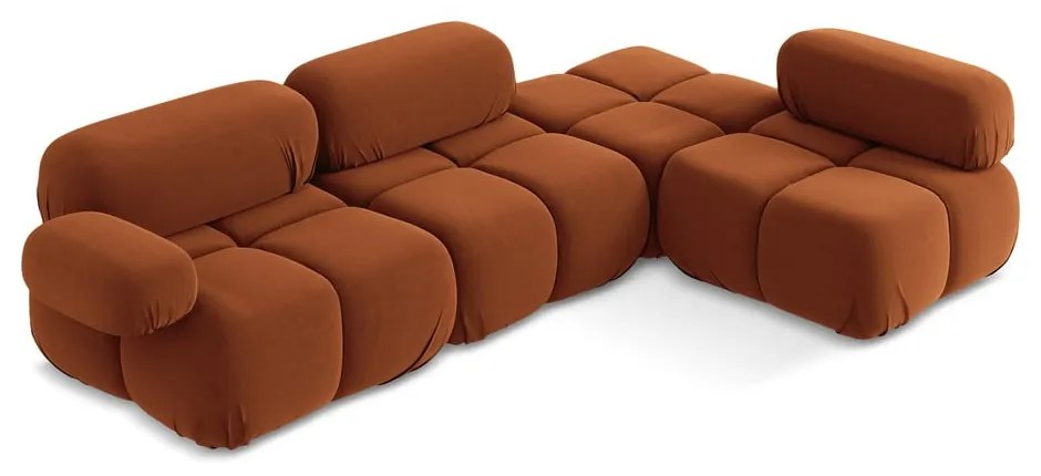 Colțar modular portocaliu cu tapițerie din catifea (cu colț pe partea dreaptă) Lokua – Makamii