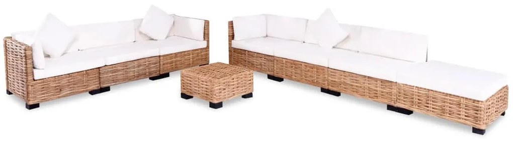 Set mobilier cu canapea 27 piese, culoare naturală, ratan