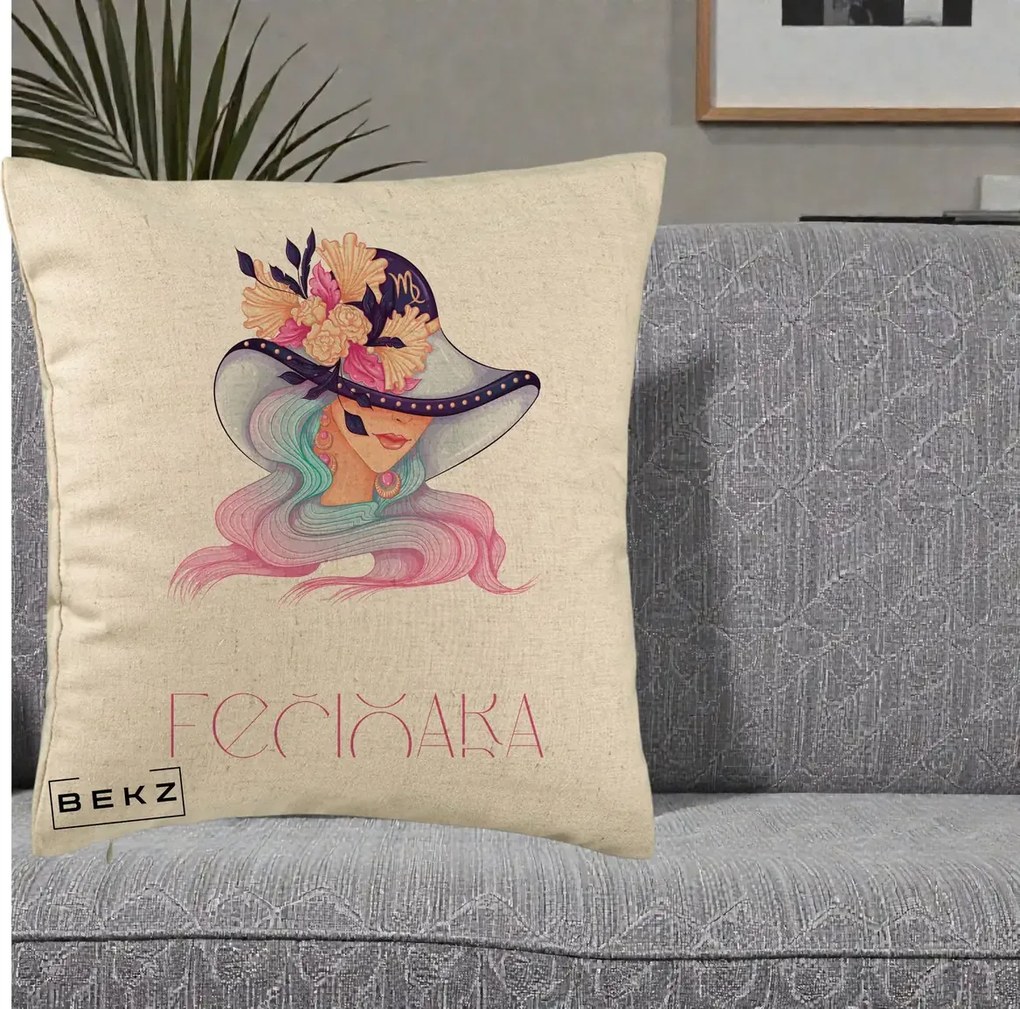 Perna Personalizata Zodie Fecioara, 40x40 cm, Bej, Husa Detasabila, Perna Inclusa, BEKZ®
