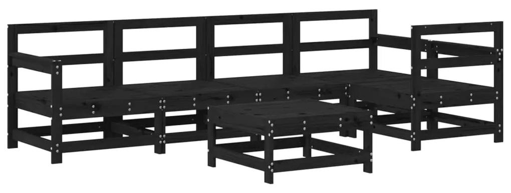 3186470 vidaXL Set mobilier relexare grădină, 6 piese, negru, lemn masiv pin