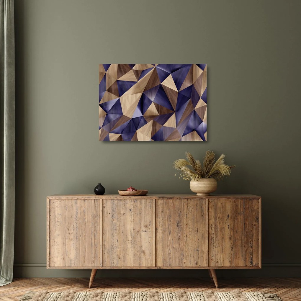 Tablou pe sticlă - 3D triunghiuri de lemn (70x50 cm)