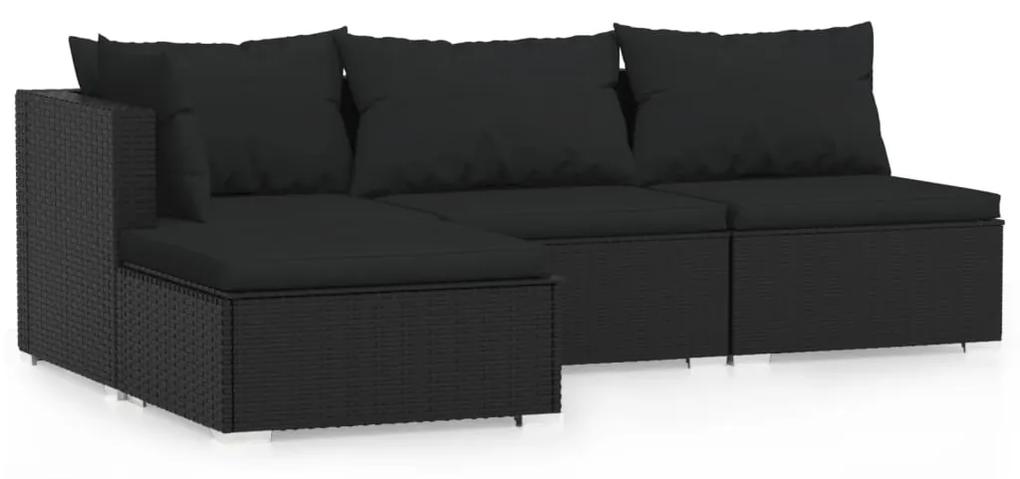 317523 vidaXL Set mobilier relaxare grădină 4 piese cu perne poliratan negru