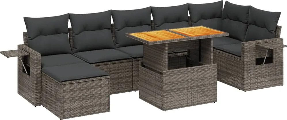 vidaXL Set canapele de grădină cu perne, 8 piese, gri, poliratan