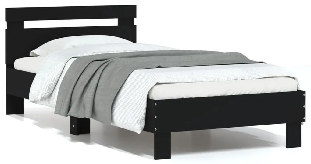 vidaXL Cadru de pat cu tăblie și lumini LED, negru, 75x190 cm