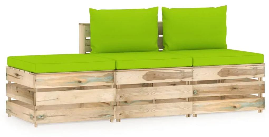 Set mobilier gradina cu perne, 3 piese, lemn verde tratat verde aprins, 3