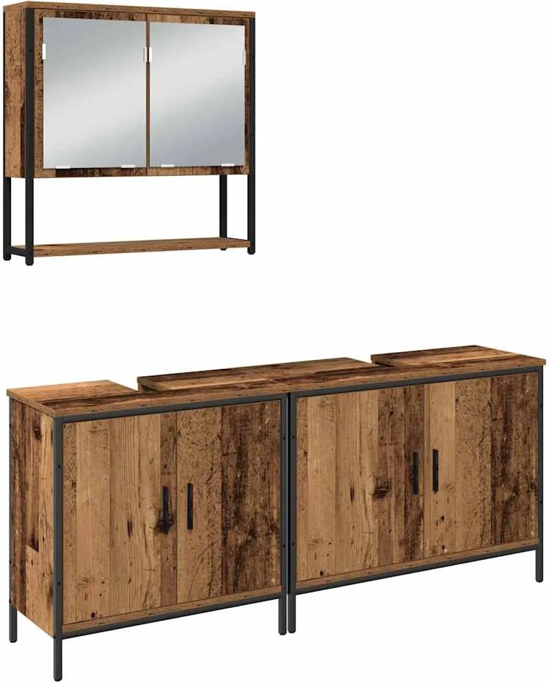 vidaXL Set de mobilier pentru baie cu raft 3 pcs Maro Lemn compozit