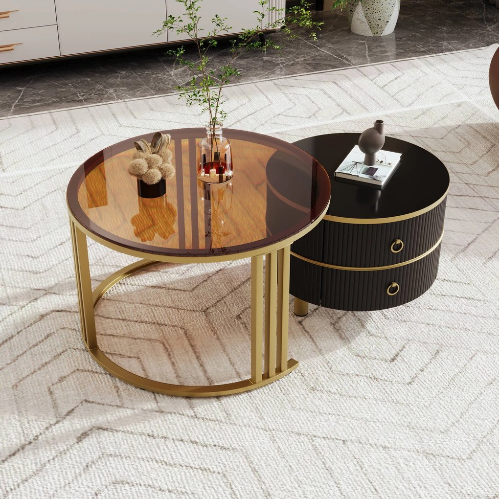 Măsuță de cafea 2-în-1 Rotundă din MDF, Negru | Aosom Romania