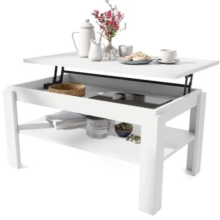 Măsuță de cafea pliabilă cu blat rabatabil cu raft ADEN alb