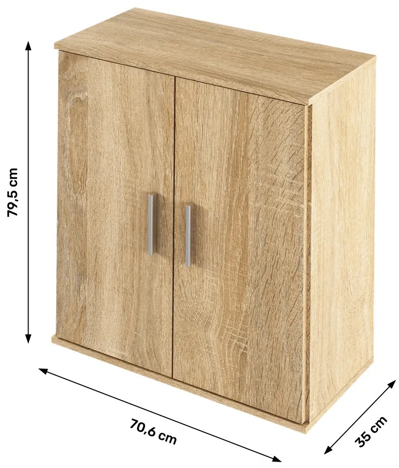 Comoda 2 usi , stejar sonoma, canturi abs,  70,6x35x79,5 cm stejar sonoma, 70.6 cm, 79.5 cm, 35 cm