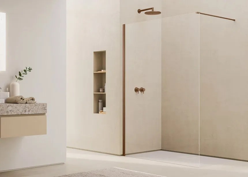 Paravan dus sticla walk-in 80x200 cm cupru periat, sticla 8 mm, Ronal Easy D40 800x2000 mm, Cupru periat