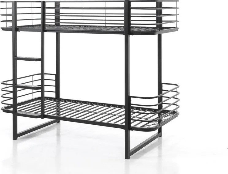 Pat pentru copii negru supraetajat din metal cu somieră 90x200 cm Oscar – Vipack