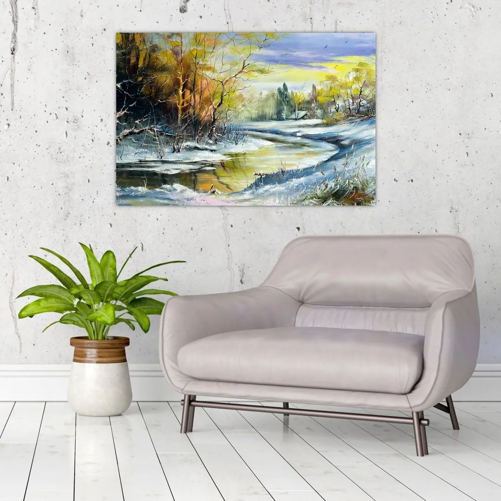 Tablou - Râu de iarnă, pictură în ulei (90x60 cm)