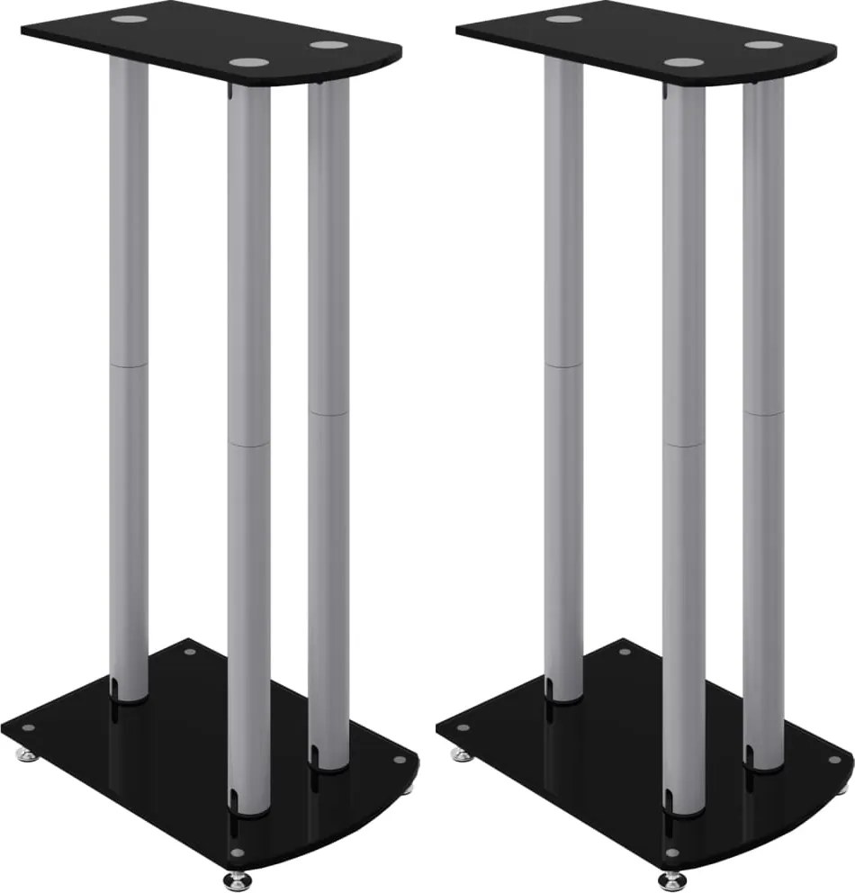 vidaXL Suport difuzor 2 buc, negru/argintiu sticlă securizată 3 stâlpi