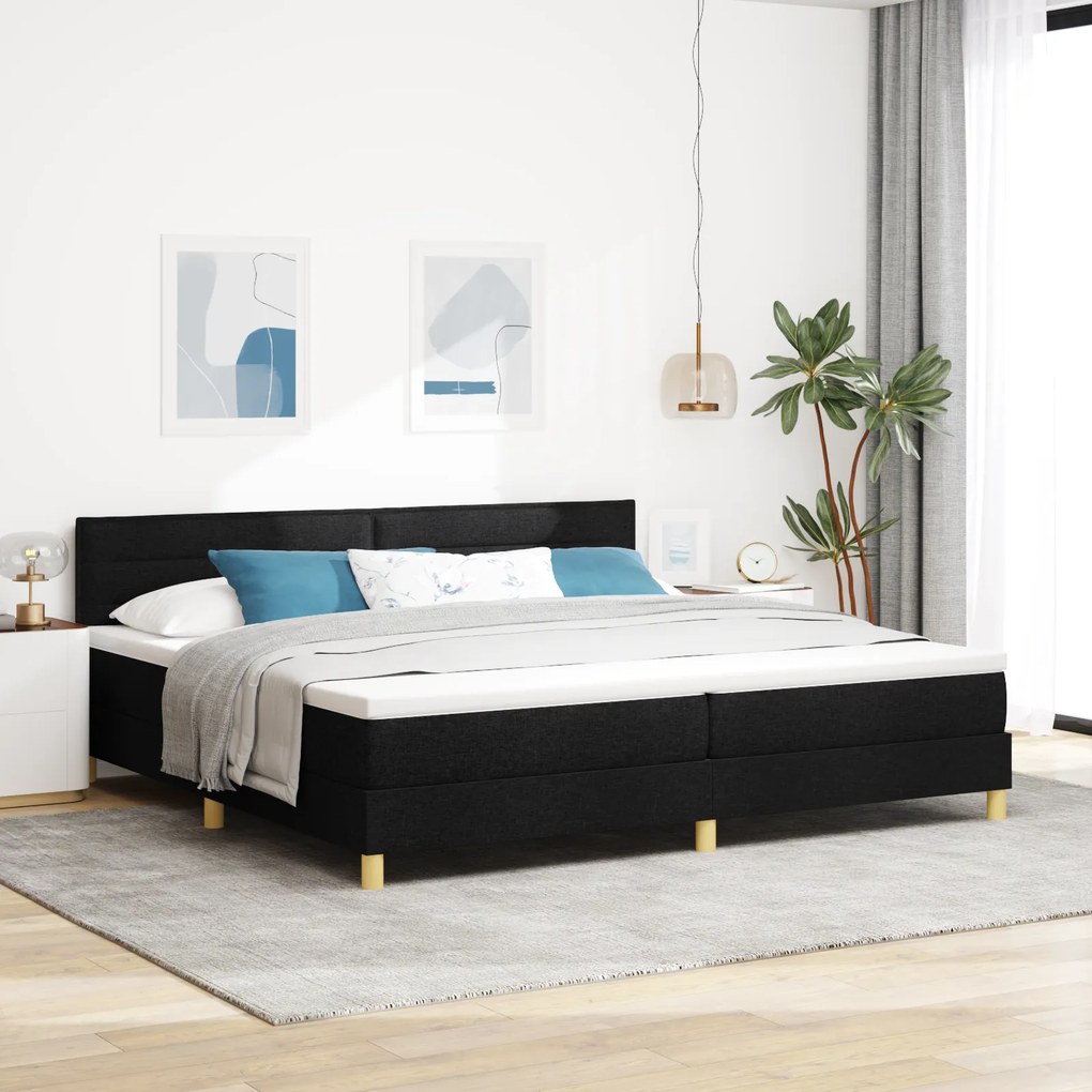 vidaXL Pat cu arcuri și saltea &amp; LED negru 200x200 cm din țesătură