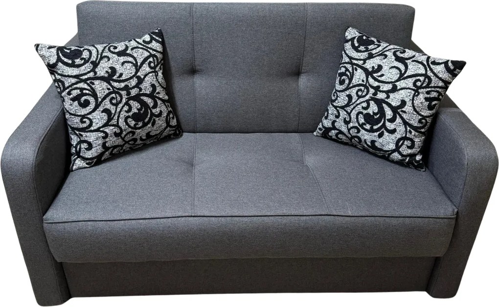 Canapea SAMY extensibila, 2 locuri, cu lada de depozitare, stofa gri, cadru metalic, 152x100x92 Gri, Stofa