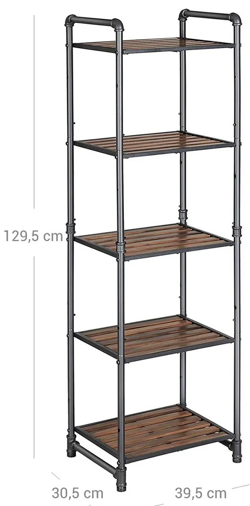 Raft depozitare cu 5 polite ajustabile design industrial 395 x 305 x 1295 cm