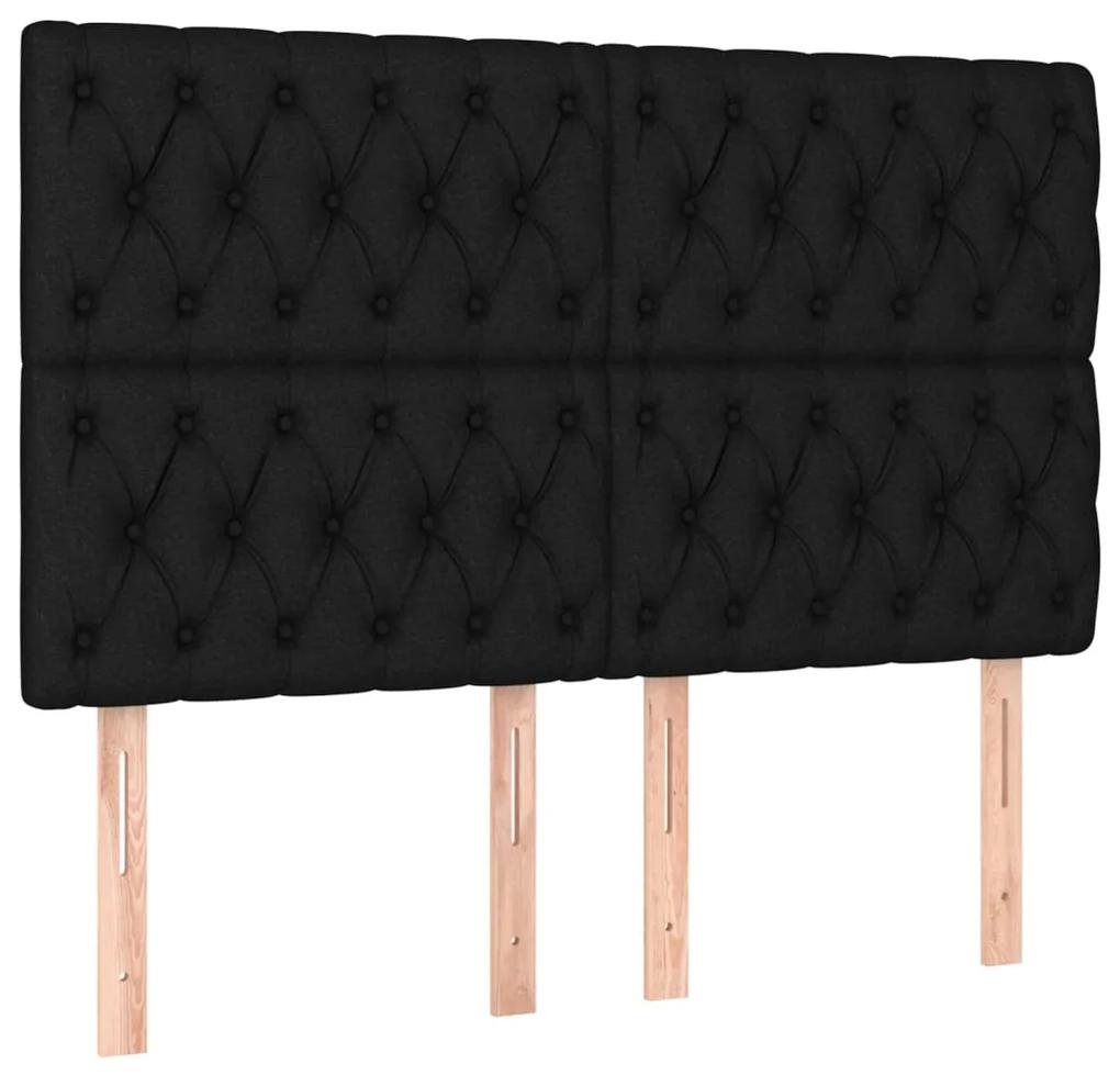 Pat box spring cu saltea, negru, 140x190 cm, textil Negru, 140 x 190 cm, Design cu nasturi