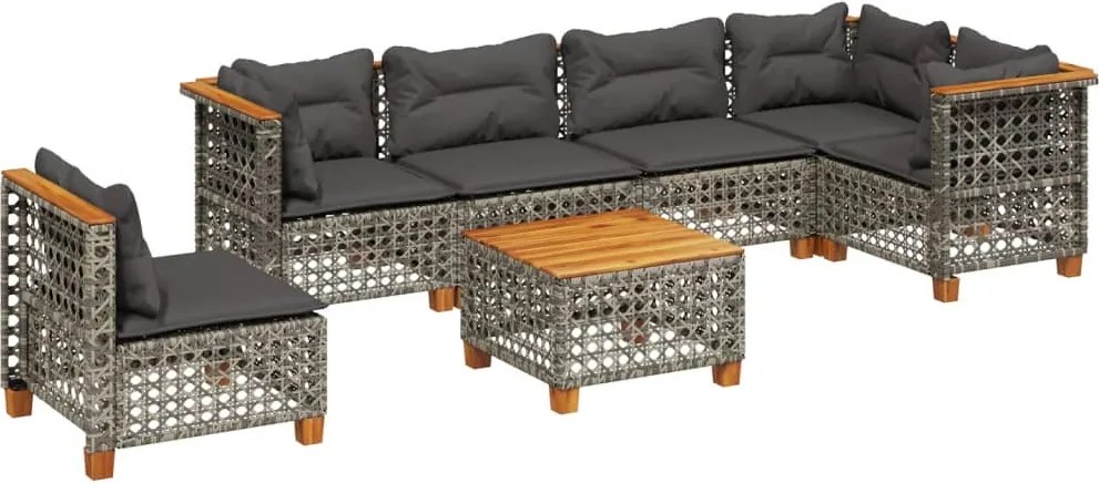 vidaXL Set canapele de grădină, 7 piese, cu perne, gri, poliratan