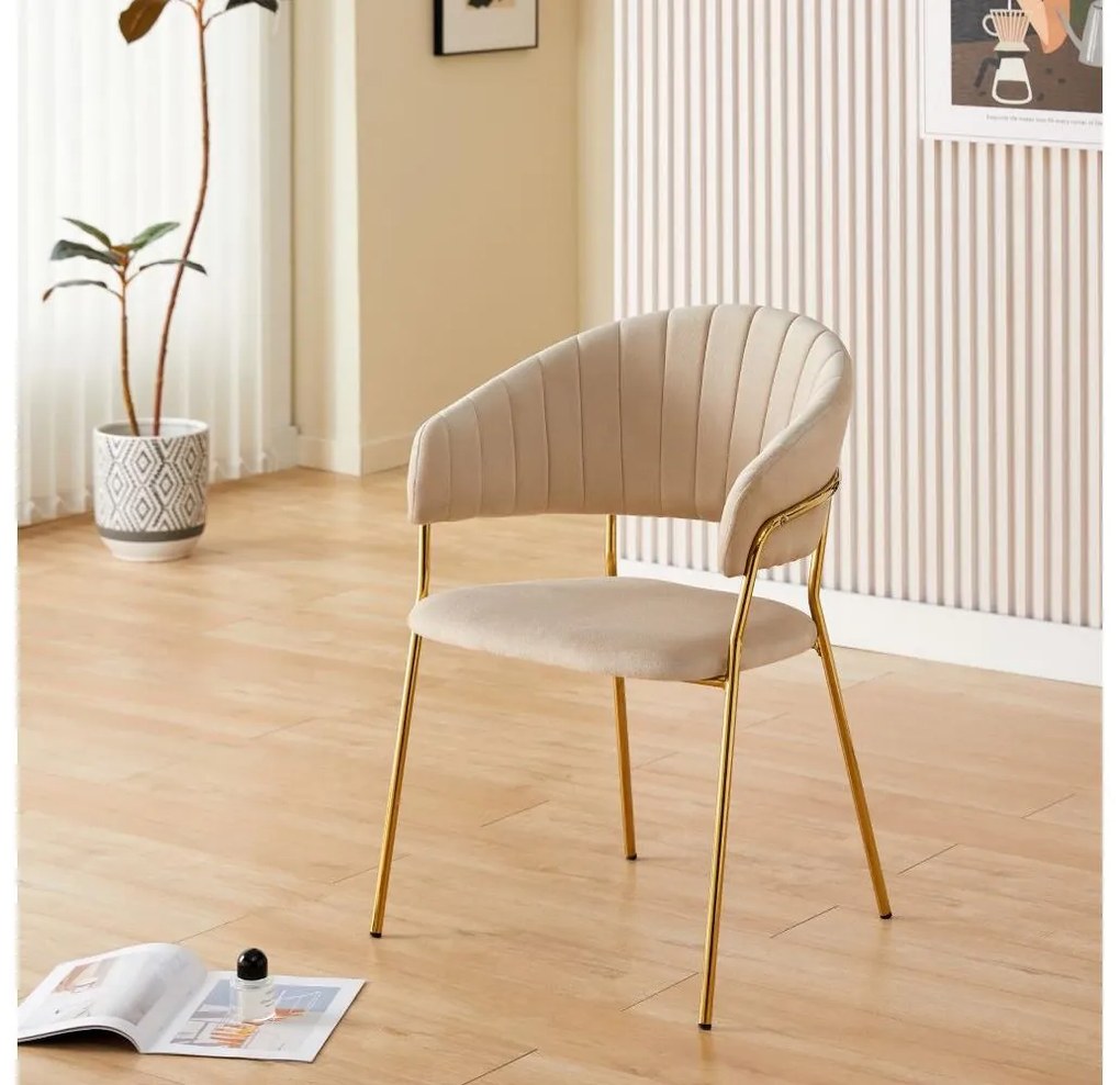 Fotoliu de sufragerie de design Dasmona 1 (Bej + Auriu + Crom) . 1097098