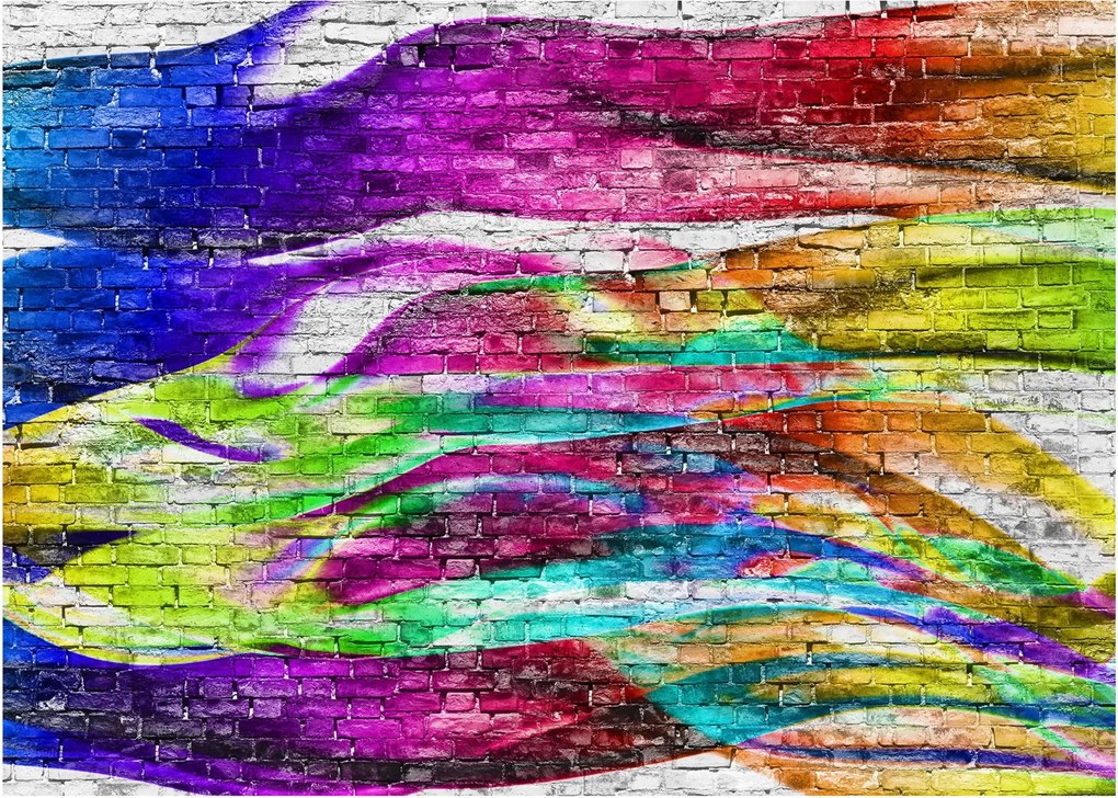 Tablou - Zid de cărămidă cu flăcări colorate (70x50 cm)