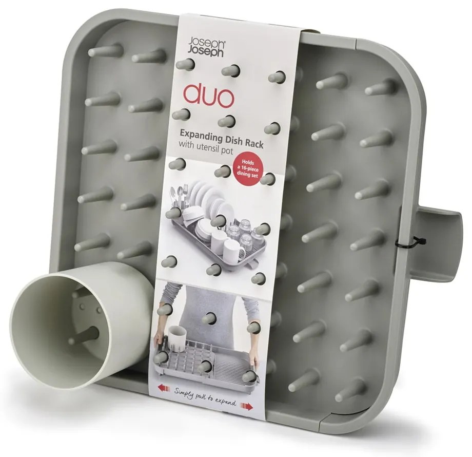 Scurgător de vase gri ajustabil din plastic 34x37 cm Duo – Joseph Joseph