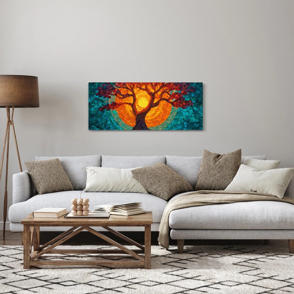Tablou - Arborele vieții și soarele în mozaic (120x50 cm)