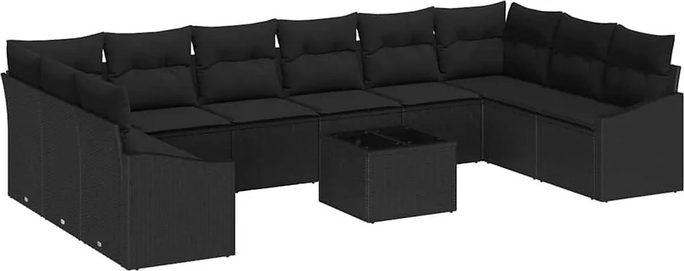 vidaXL Set de canapea cu pernă 11 pcs Negru poliratan