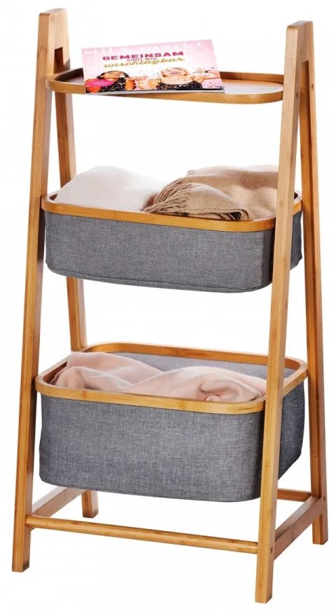 Organizator pentru baie cu 2 compartimente, Bahari, Wenko, 91 x 44 cm, lemn/poliester/bumbac, gri/natur