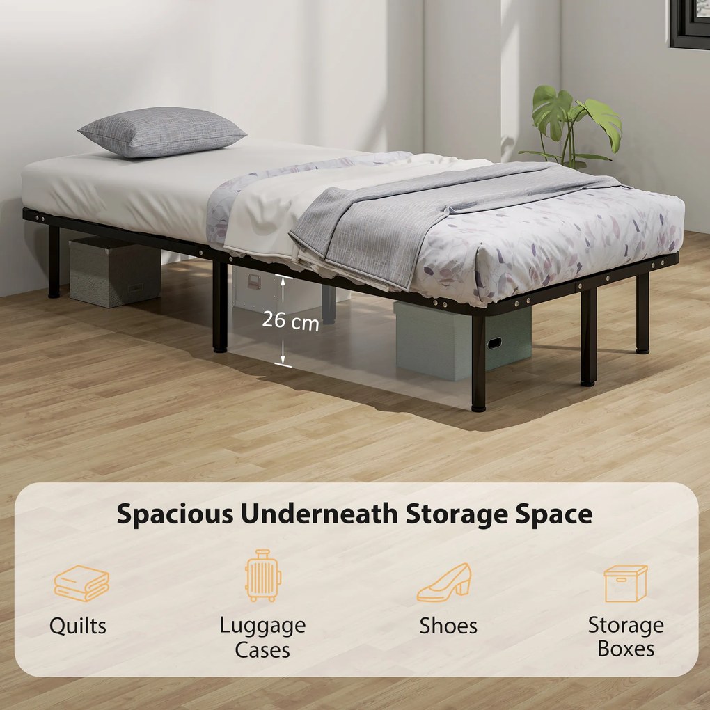 HOMCOM Cadru de Pat Industrial cu 28 de Lamele și Spațiu de Depozitare, din Lemn și Oțel, 190x90x31 cm, Negru și Lemn | Aosom Romania