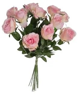 Buchet artificial de trandafiri roz, 67 cm, 12 buc
