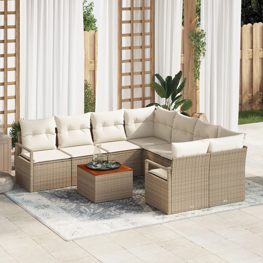 vidaXL Set de canapele pentru grădină cu pernă 9 pcs Bej Rattan poli