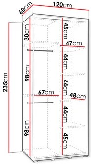 Dulap de haine cu uși culisante Foktra 3 120 (Cașmir + Negru) (cu oglindă). 1105698