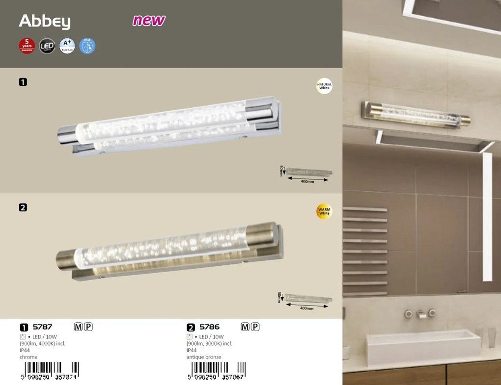 Aplica perete LED pentru oglinda baie IP44 Abbey 5787 RX