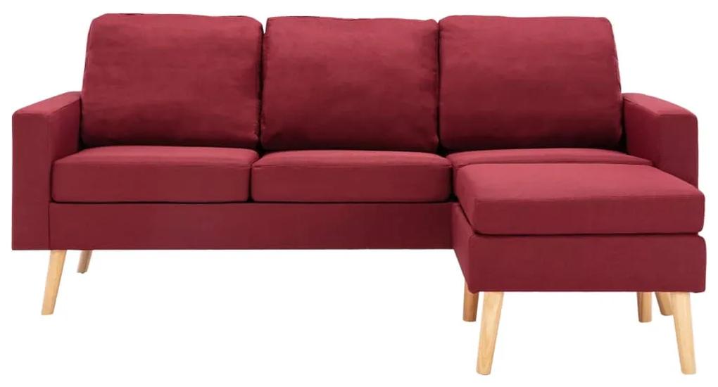 Canapea cu 3 locuri si taburet, rosu vin, material textil Bordo