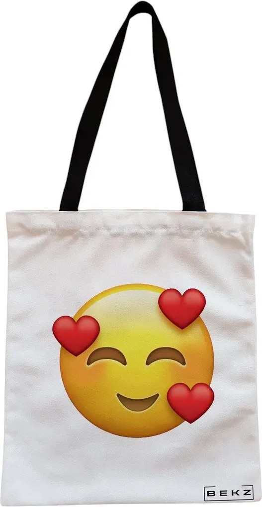 Sacosa de Panza pentru Cumparaturi, Geanta Tote, model In Love, Cu fermoar, 38x34.5 cm, Alba, BEKZ®