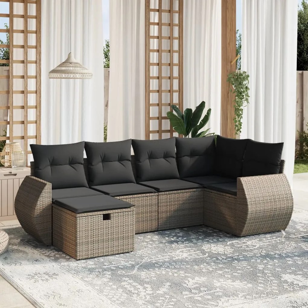 vidaXL Set mobilier grădină cu perne, 6 piese, gri, poliratan