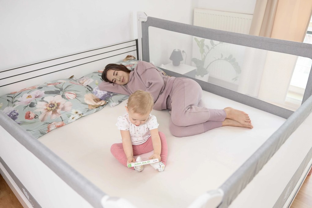 Protecție laterală pat Monkey Mum® Popular - 100 cm - gri închis - design