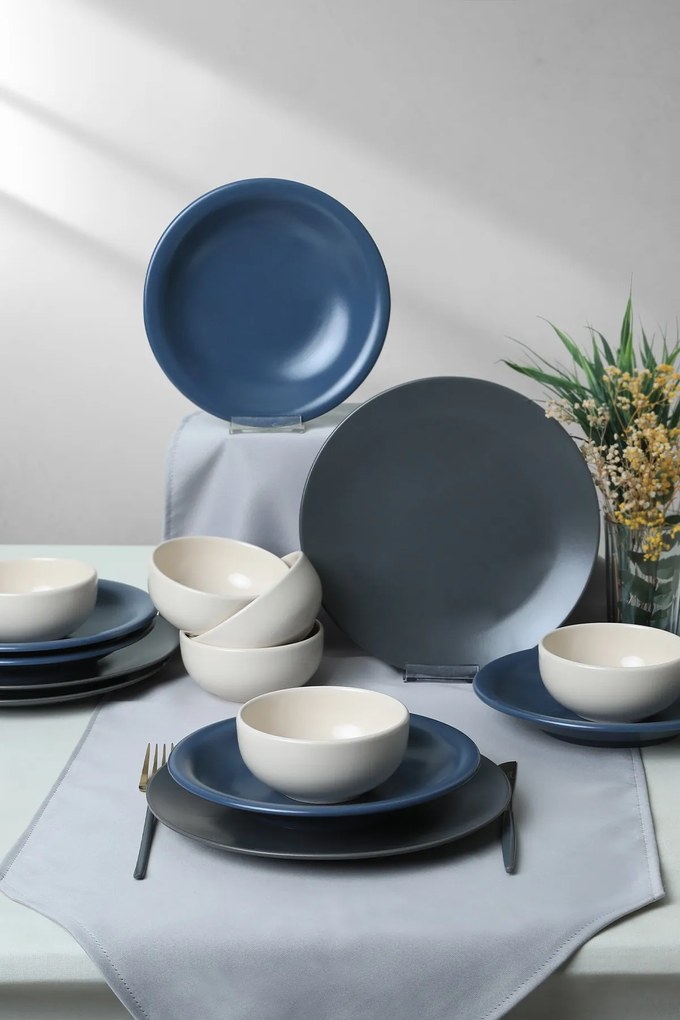 Set de cină din ceramică (18 piese), Hermia, Culoare: Albastru
Alb