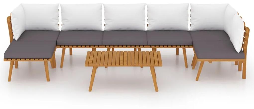 Set mobilier de gradina cu perne, 8 piese, lemn masiv acacia 2x colt + 4x mijloc + suport pentru picioare + masa, 1