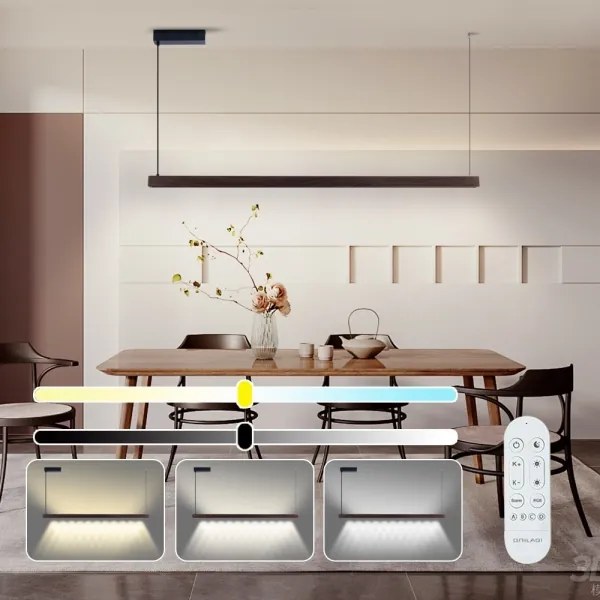 Immax NEO 07302L-LED MADEIRA, lustră suspendată pe cablu, reglabilă, 44W/230V, Wi‑Fi Tuya, 202 cm, finisaj nuc