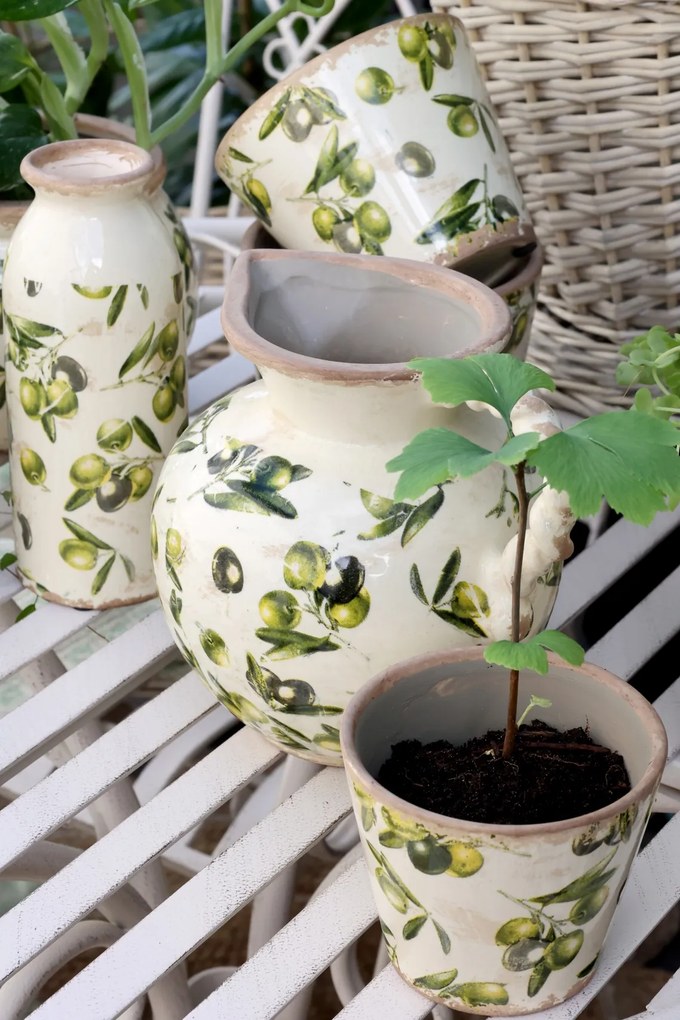 Carafă decorativă din ceramică, pictată manual, crem, H18.5/D20.5 cm, Olive
