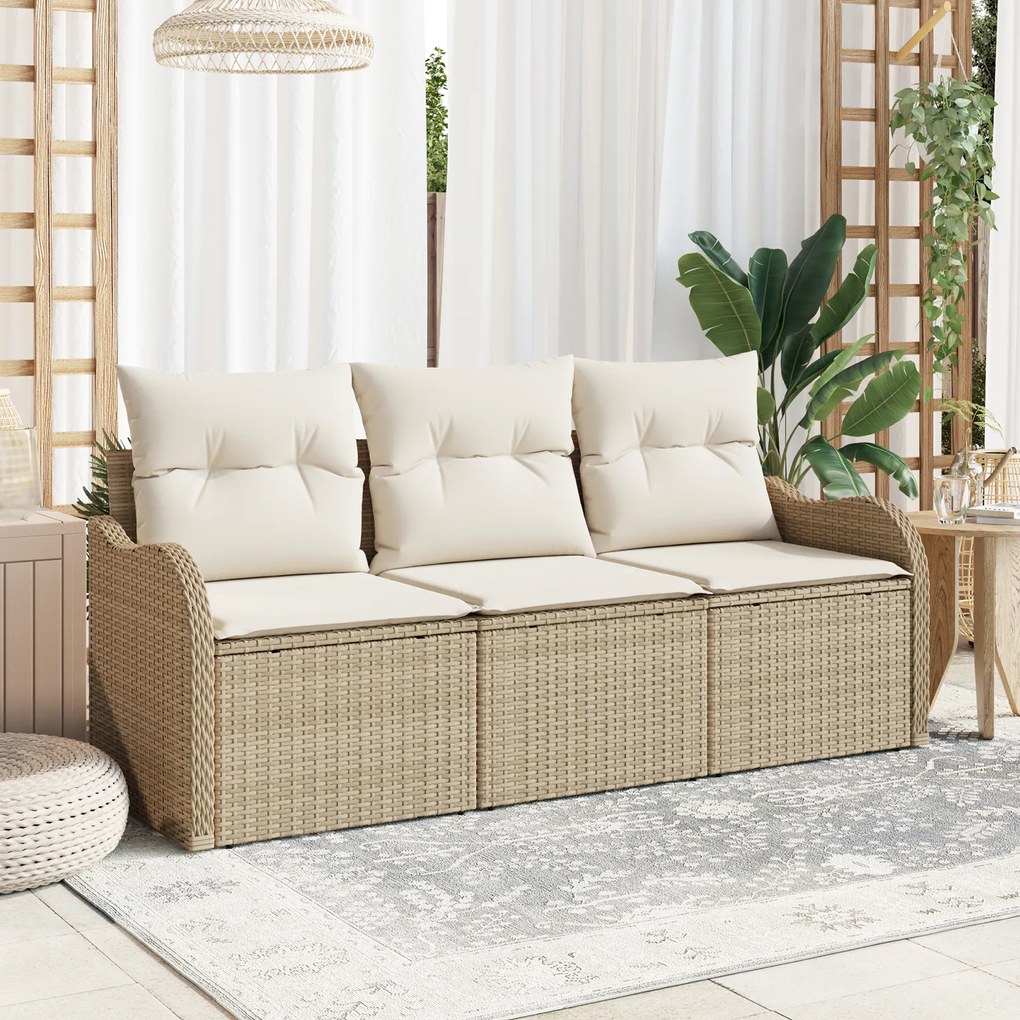 vidaXL Set de canapele pentru grădină cu pernă 3 pcs Bej Rattan poli