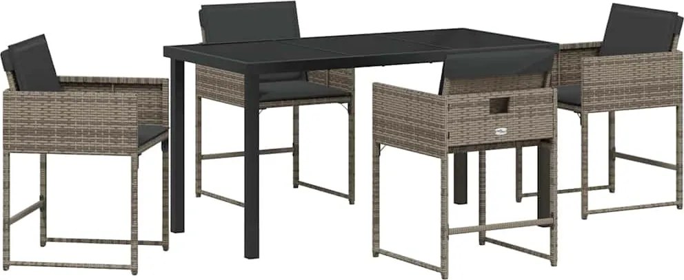 vidaXL Set de masă pentru grădină cu pernă 5 pcs Gri poliratan