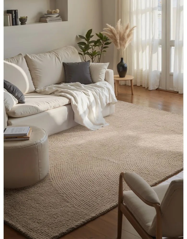 Covor bej țesut manual din lână 120x180 cm Eleni Light Beige – Hanse Home