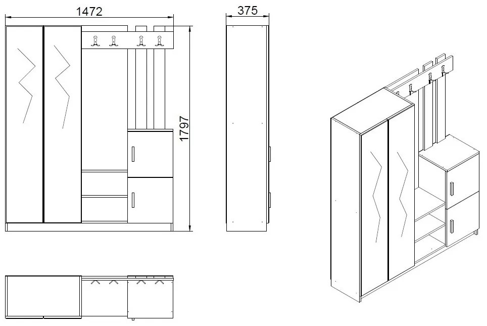 Set mobilier pentru hol Dustin 8 (Pin atlantic + Alb). 1072588