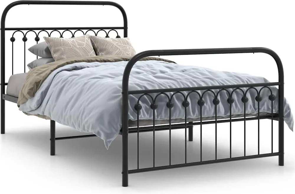 vidaXL Cadru pat metalic cu tăblii de cap/picioare, negru, 107x203 cm