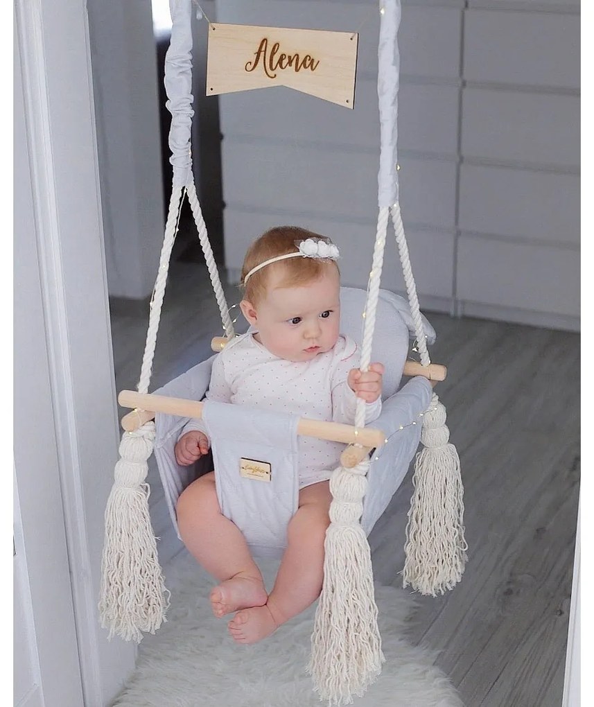 Leagan pentru copii si bebelusi, Catifea Velvet, perna detasabila ursulet Teddy Vintage Beige
