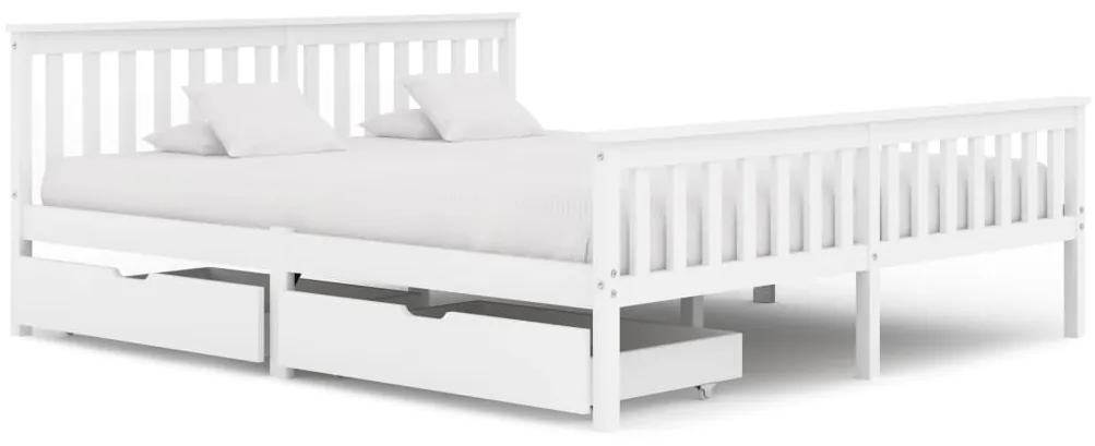 3060428 vidaXL Cadru de pat cu 2 sertare, alb, 180 x 200 cm, lemn masiv pin