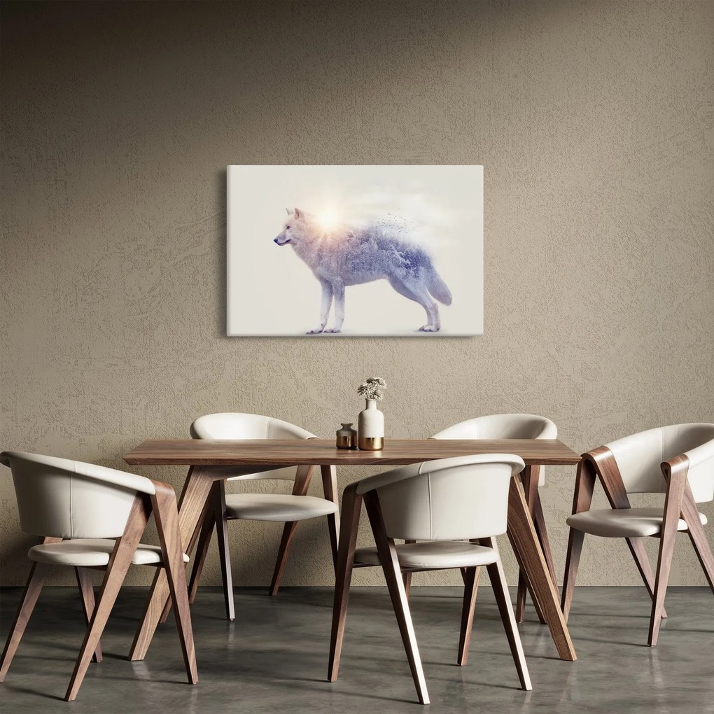 Tablou - Lupul arctic oglindit în peisaj sălbatic (90x60 cm)